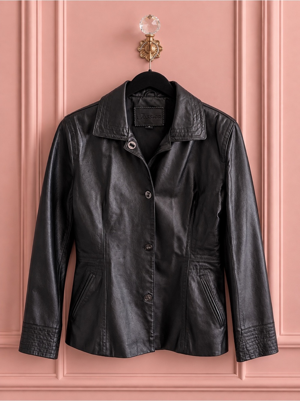 Vintage Black Leather Jacket Size 16